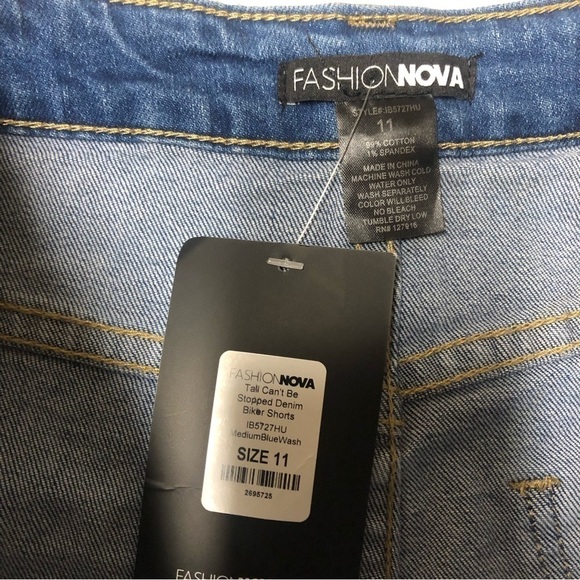 Fashion Nova Tall Can't Be Stopped Denim Biker Shorts Size 11 NWT - Picture 3 of 6